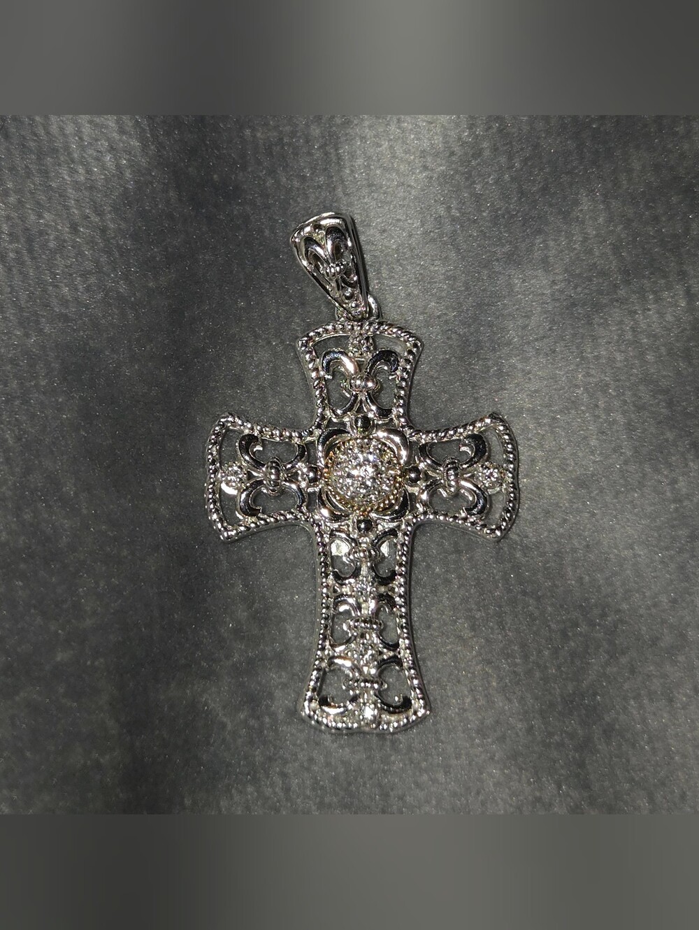 Sterling Silver And 14k Gold Scroll Cross